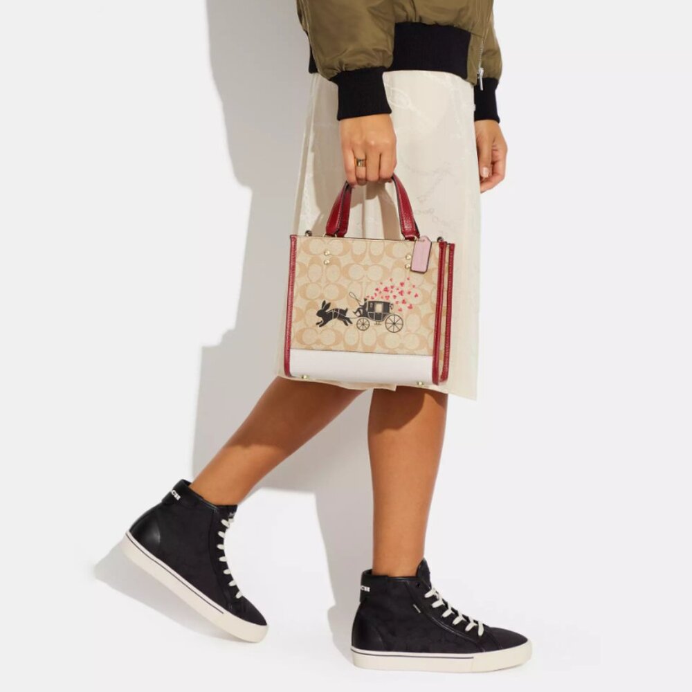 Coach Lunar New Year Dempsey Tote Bag 22 In Signature Canvas With Rabbit And Car